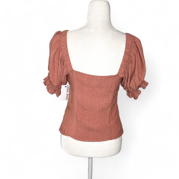 Nine West Twist Front Puff Sleeve Top Dusty Rose Medium - Picture 3 of 10